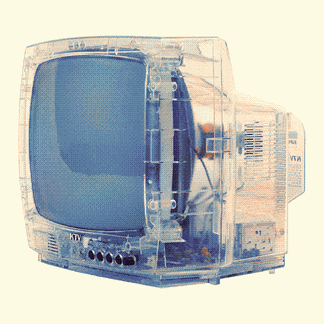 a large CRT TV made of transparent clear plastic