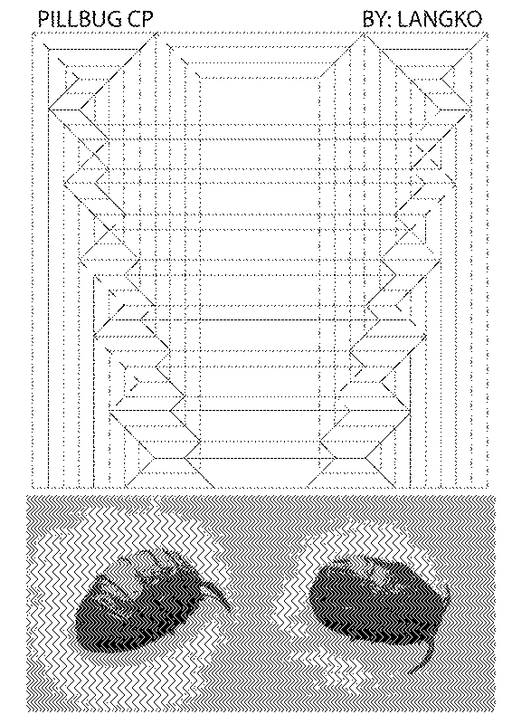 Pill-Bug origami crease pattern dithered with https://app.dithermark.com/ using Zigzag Vertical 16 x 16